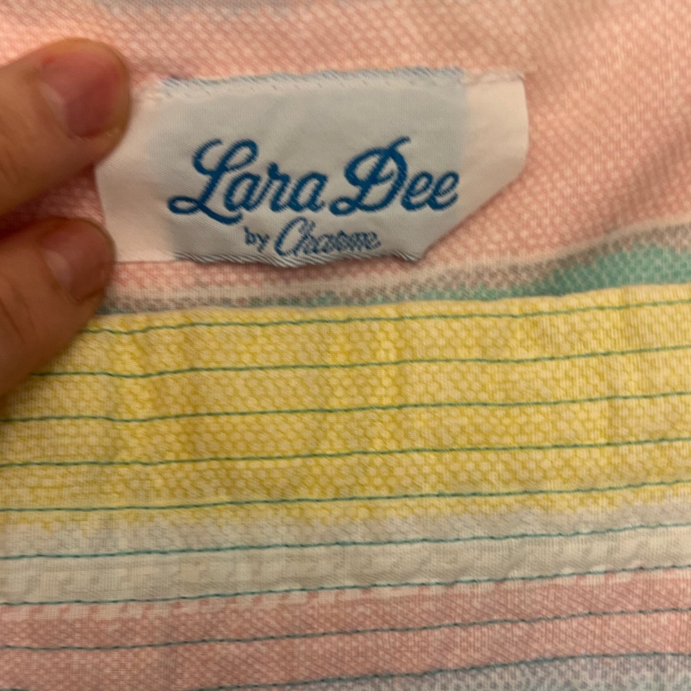 Vintage Cotton Blend Night Dress in Rainbow Pastel Stripes, Medium - Picture 2 of 8